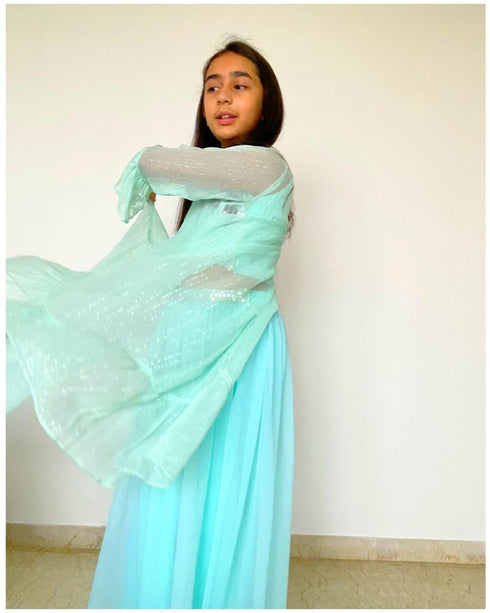 Aqua Glitter Sharara Set