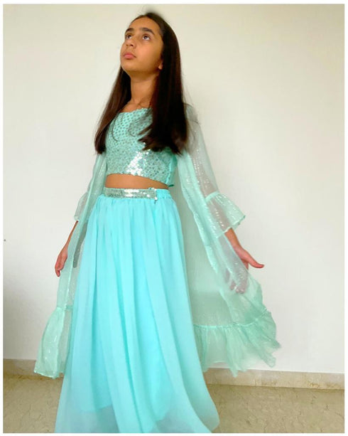 Aqua Glitter Sharara Set