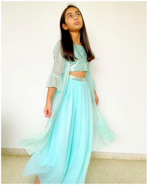 Aqua Glitter Sharara Set