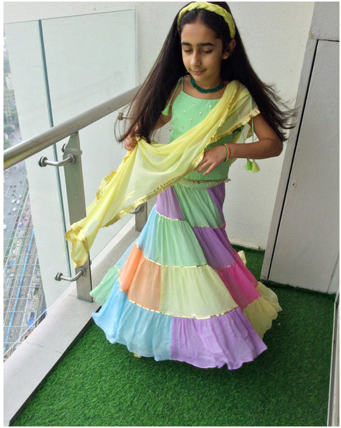 Checked Choli + Ghaghra Set