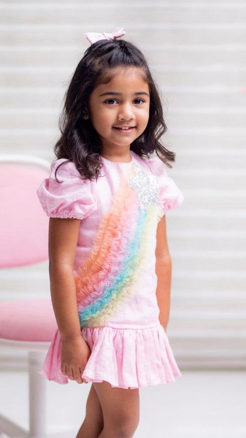 Rainbow + Star Dress in Pink